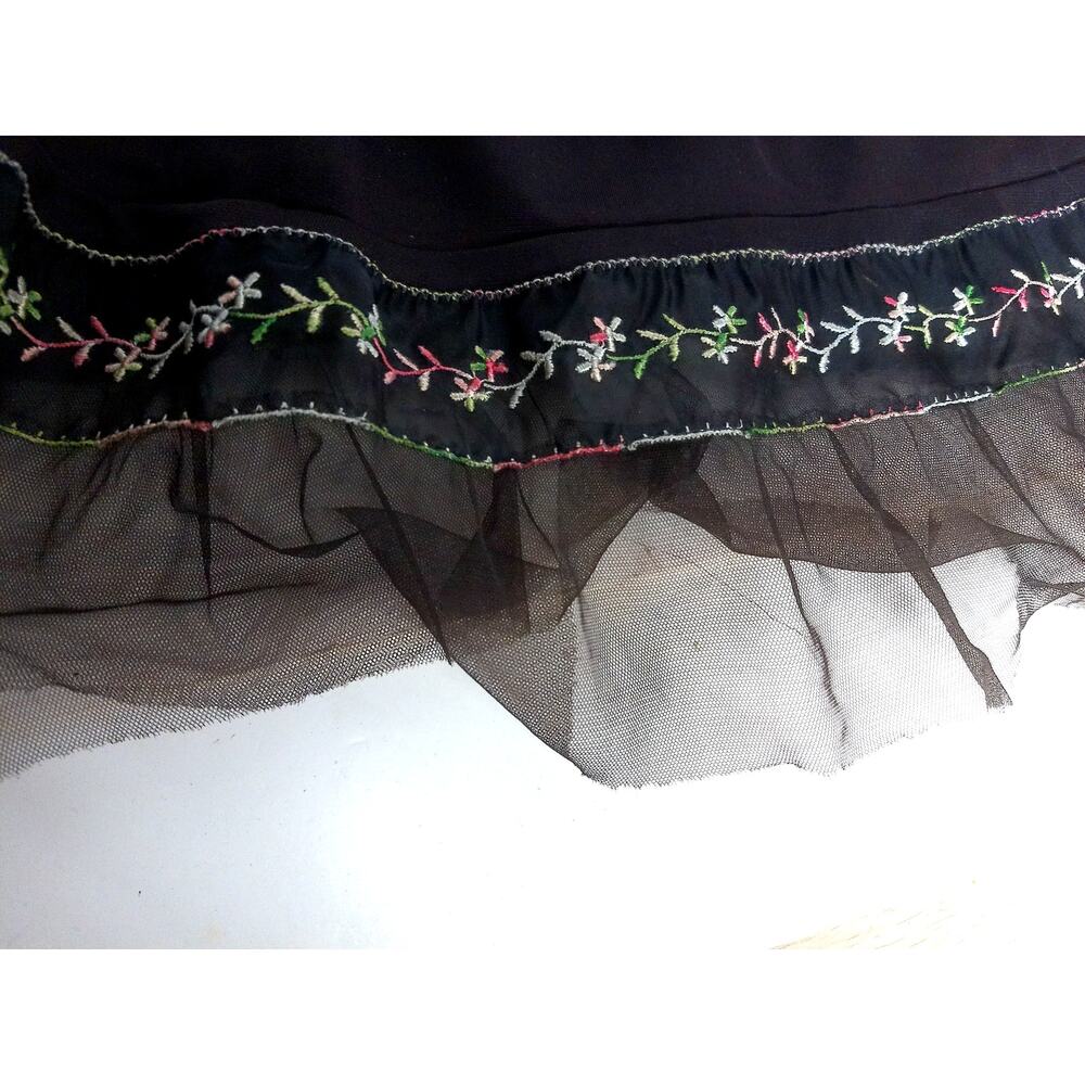 Vtg Trillium Brown Embroidered Slip Skirt Whimsigoth Fairy Coquette Ruffle Hem S - Picture 3 of 6